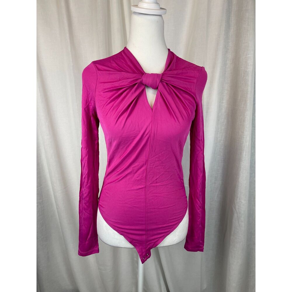 Farm Rio Hot Pink Knot Front Bodysuit Statement Bold Trendy S